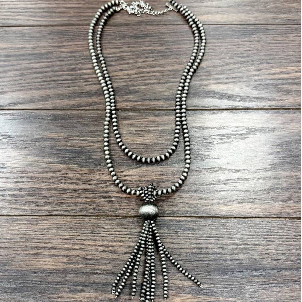 Navajo-Style 2-Strand Western Bead Tassel Necklace – Adjustable 24–30"